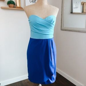Blue Two Tone Strapless Mini Dress